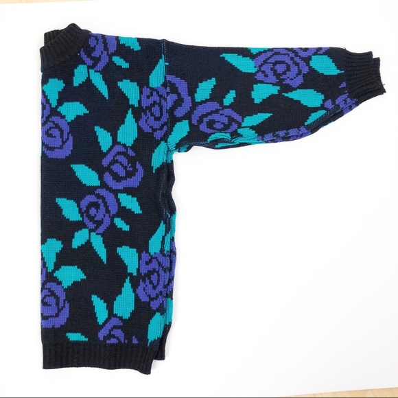 Erika Vintage Purple Rose Crew Neck Sweater Medium 90s Y2K - Picture 9 of 9